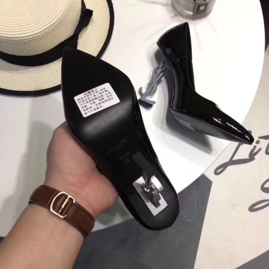 replica Saint Laurent Opyum 110 Pumps In Patent Leather with Silver Heel UK