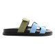 Hermes Chypre Sandals in blue and khaki side view Hermes Chypre Sandals in blue and khaki shown from the outer side profile