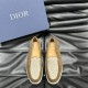 Pair of Dior Men's Granville brown suede loafers with jacquard vamps displayed together from above in brown and beige