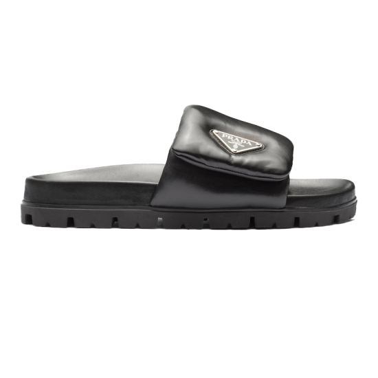 replica SOFT PADDED NAPPA LEATHER SLIDES IN BLACK - PDS18 UK