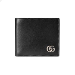 Men's Gg Marmont Leather Bi-Fold Wallet Black Smooth Leather Palladium-Toned Hardware Uk