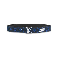 Initiales Everyday Lv 40Mm Reversible Belt Blue Monogram Black Calf Leather - B177 Uk