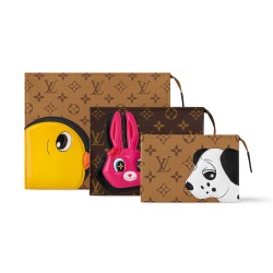TRIO TOILET POUCH ANIMONOGRAM REVERSE COATED CANVAS AND SMOOTH CALFSKIN M11254 UK