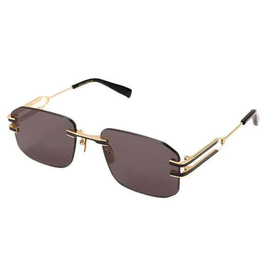 Balmain Men's Sunglasses Three-Quarter Angle View Balmain men's sunglasses angled three-quarter view showing gold-tone frames and dark lenses