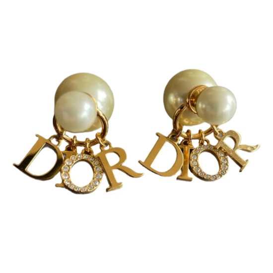 replica TRIBALES DANGLE LOGO STUD EARRINGS METAL WITH FAUX PEARLS AND CRYSTALS UK