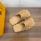 Fendi beige cloud slides top view Fendi beige cloud slides top-down angled view displaying footbed embossing