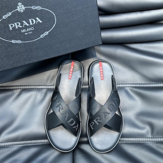 replica BLACK BRUSHED LEATHER AND NYLON TAPE CRISSCROSS SLIDES - PDS21 UK