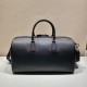 replica TRIANGLE LOGO DUFFLE BAG BLACK LEATHER UK