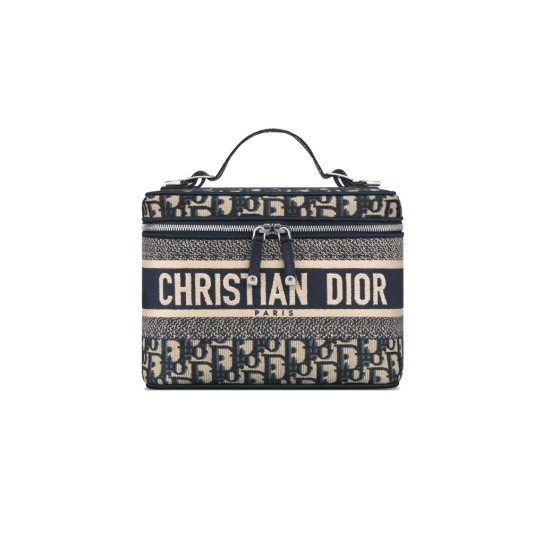 Replica Dior 13157 DFR#15301 Buddha Luxury Replica Di0Rtravel Vanity Case Blue Oblique Embroidery Uk - 13157 - Buddha Luxury