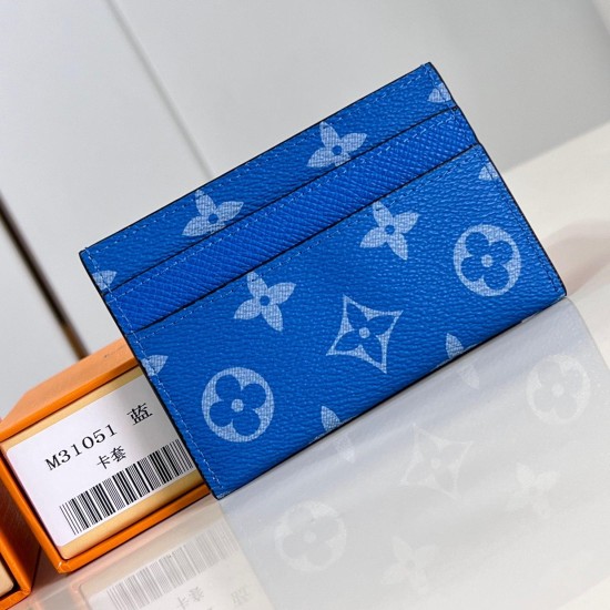 replica DOUBLE CARD HOLDER BLUE TAIGARAMA LEATHER M31051 UK