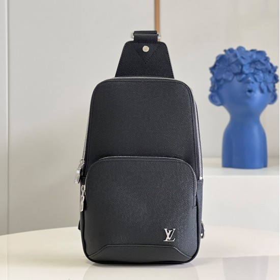replica AVENUE SLING BAG BLACK TAIGA COWHIDE LEATHER M30443 UK
