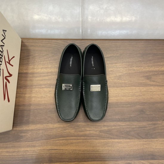 Dolce & Gabbana Men's Green Deerskin Leather Driver Shoes Top View Top-down view of Dolce & Gabbana Men's Green Deerskin Leather Driver Shoes highlighting metal logo plaques