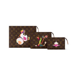 TAKASHI MURAKAMI TRIO TOILETRY POUCH BROWN MONOGRAM CANVAS M13762 UK