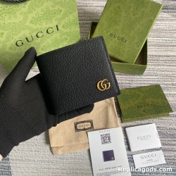 Men's Gg Marmont Leather Bi-Fold Wallet Black Metal-Free Tanned Leather Double G Uk