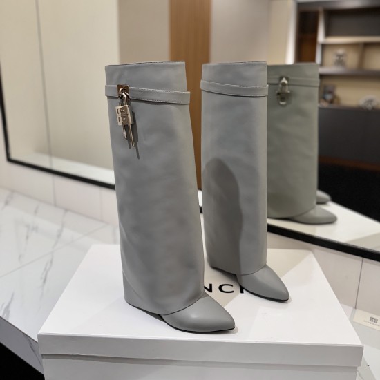 replica SHARK LOCK BOOTS IN LEATHER IN GREY - GVC148 UK