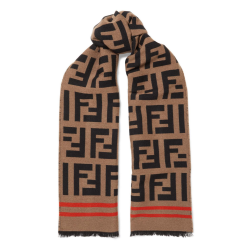 SCARF WOOL AND SILK-BLEND JACQUARD IN BROWN UK