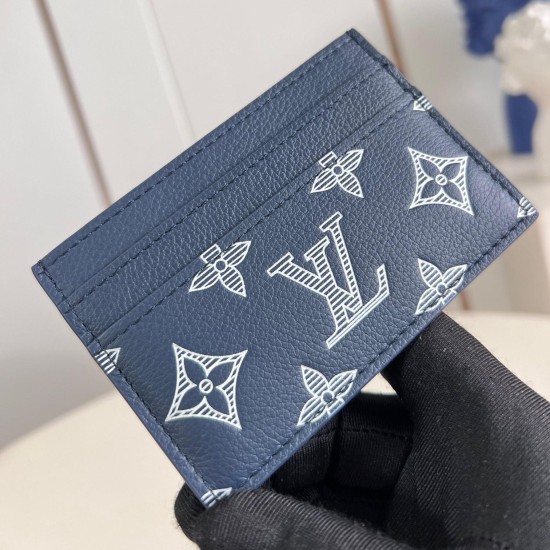 replica DOUBLE CARD HOLDER INK BLUE/WHITE MONOGRAM SHADOW CALFSKIN M83700 UK