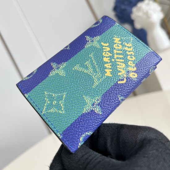 replica SLIM CARD HOLDER BLUE STRIPES MONOGRAM HERITAGE CANVAS M25796 UK