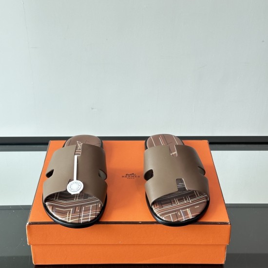 Hermes Izmir Sandals In Beige top-down view showing cutout straps and footbed detail