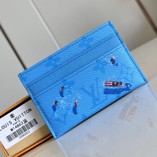 replica DOUBLE CARD HOLDER POOL BLUE COLORED MONOGRAM CANVAS M14862 UK