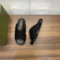 Gucci Men's Black Gg Suede Slide Sandals