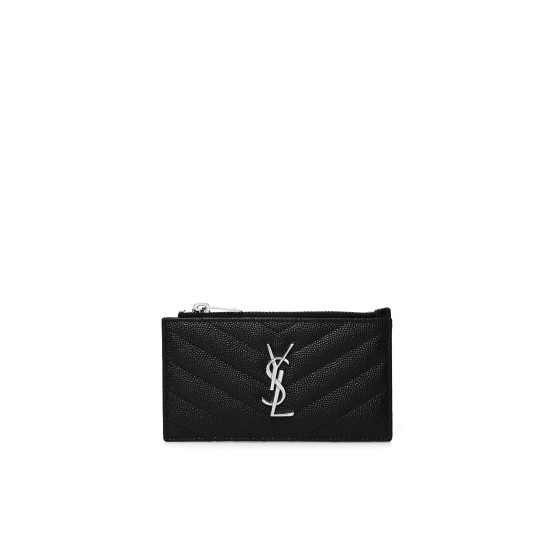 Replica Ysl Women Card Holders Cassandre Silver Ysl Card Case Black Leather Uk