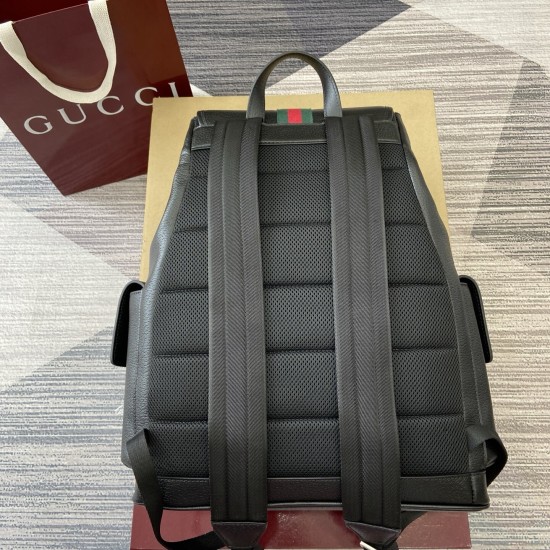 replica OPHIDIA LARGE BACKPACK BLACK SOFT LEATHER WITH NATURAL SHINE UK