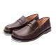 Loewe Men's Campo Deerskin Penny Loafers in Oxblood Three-quarter view of Loewe Men's Campo Deerskin Penny Loafers in oxblood grained leather