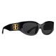 Balenciaga Women's Round Frame Sunglasses With Gold Logo Three-Quarter View Balenciaga Women's Round Frame Sunglasses With Gold Logo side three-quarter view showing wide temple and gold logo emblem