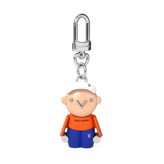 L Women's Vivienne Gym Bag Charm Key Holder Front View Front view of the L Women's Vivienne Gym Bag Charm Key Holder featuring a character in orange and blue with silver hardware against a white background.