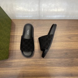 Gucci Men's Black Gg Suede Slide Sandals Luxurious