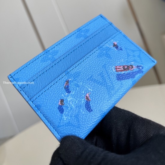 replica DOUBLE CARD HOLDER POOL BLUE COLORED MONOGRAM CANVAS M14862 UK