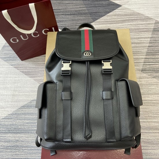 replica OPHIDIA LARGE BACKPACK BLACK SOFT LEATHER WITH NATURAL SHINE UK