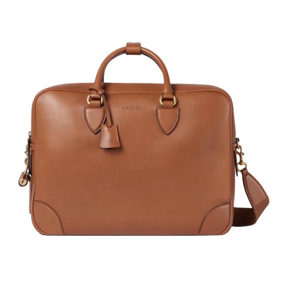 replica GG EMBLEM MEDIUM BRIEFCASE BROWN LEATHER UK