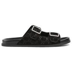 Gucci Slide Sandals Black Gg Suede Crafted