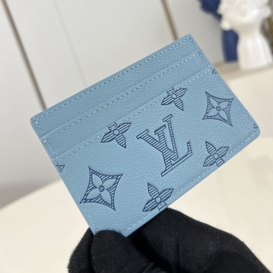 replica DOUBLE CARD HOLDER SKY BLUE MONOGRAM SHADOW CALF LEATHER M14791 UK