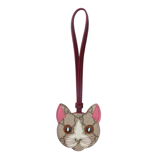 Gucci Women's Cat Shaped Monogram Canvas Bag Charm front view on white background