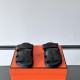 Hermes Chypre Black Leather Sandals Front View Hermes Chypre black leather sandals presented from front angle