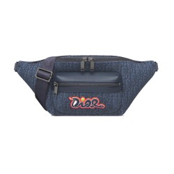 AND KAWS RIDER 2.0 BELT BAG NAVY BLUE OBLIQUE JACQUARD AND GRAINED CALFSKIN UK