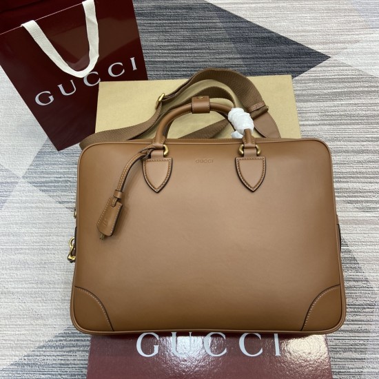 replica GG EMBLEM MEDIUM BRIEFCASE BROWN LEATHER UK