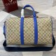 replica GG MULTICOLOR MEDIUM DUFFLE BAG BEIGE AND DARK BROWN GG MONOGRAM COATED FABRIC UK