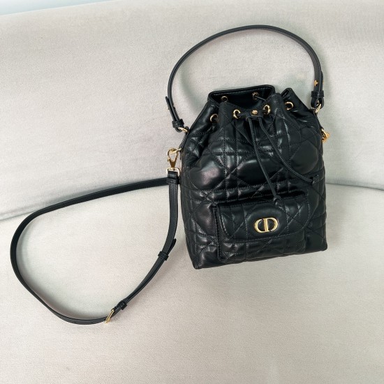 Replica Dior 13104 DFR#18114 Buddha Luxury Replica Small Caro Bucket Bag Black Macrocannage Lambskin Uk - 13104 - Buddha Luxury