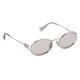 Three-quarter view of Miu Miu Women's Silver Tone Oval Frame Sunglasses displaying slim arms and detailed temple hinges.