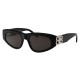 Three-quarter front view of Balenciaga Women's Bossy Round Sunglasses showing dark lenses and crystal BB hinge logo