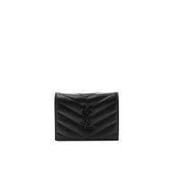 Compact Tri-Fold Ysl Wallet In Black Grained Leather Uk