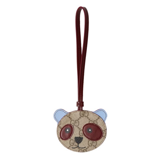 replica PANDA-SHAPED BAG CHARM BEIGE AND DARK BROWN NEW GG MONOGRAM CANVAS UK