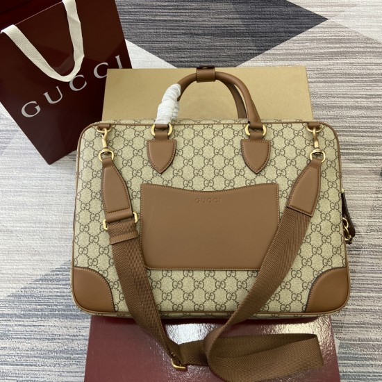 replica GG EMBLEM MEDIUM BRIEFCASE BROWN LEATHER UK