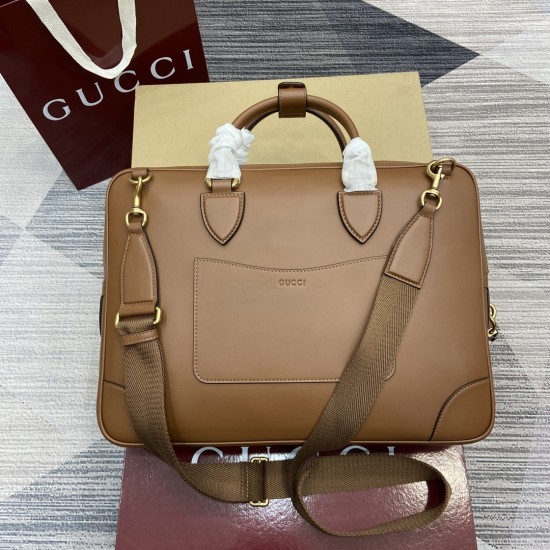 replica GG EMBLEM MEDIUM BRIEFCASE BROWN LEATHER UK