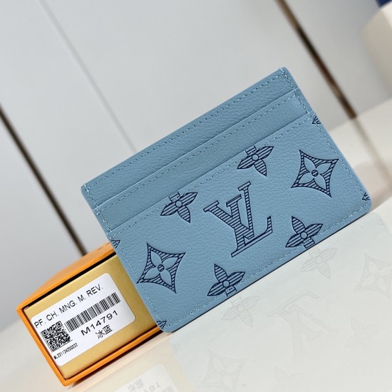 replica DOUBLE CARD HOLDER SKY BLUE MONOGRAM SHADOW CALF LEATHER M14791 UK
