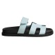 Hermes Chypre Blue Leather Flat Sandals - Side View Side profile of Hermes Chypre blue leather flat sandals displaying the contoured sole and strap